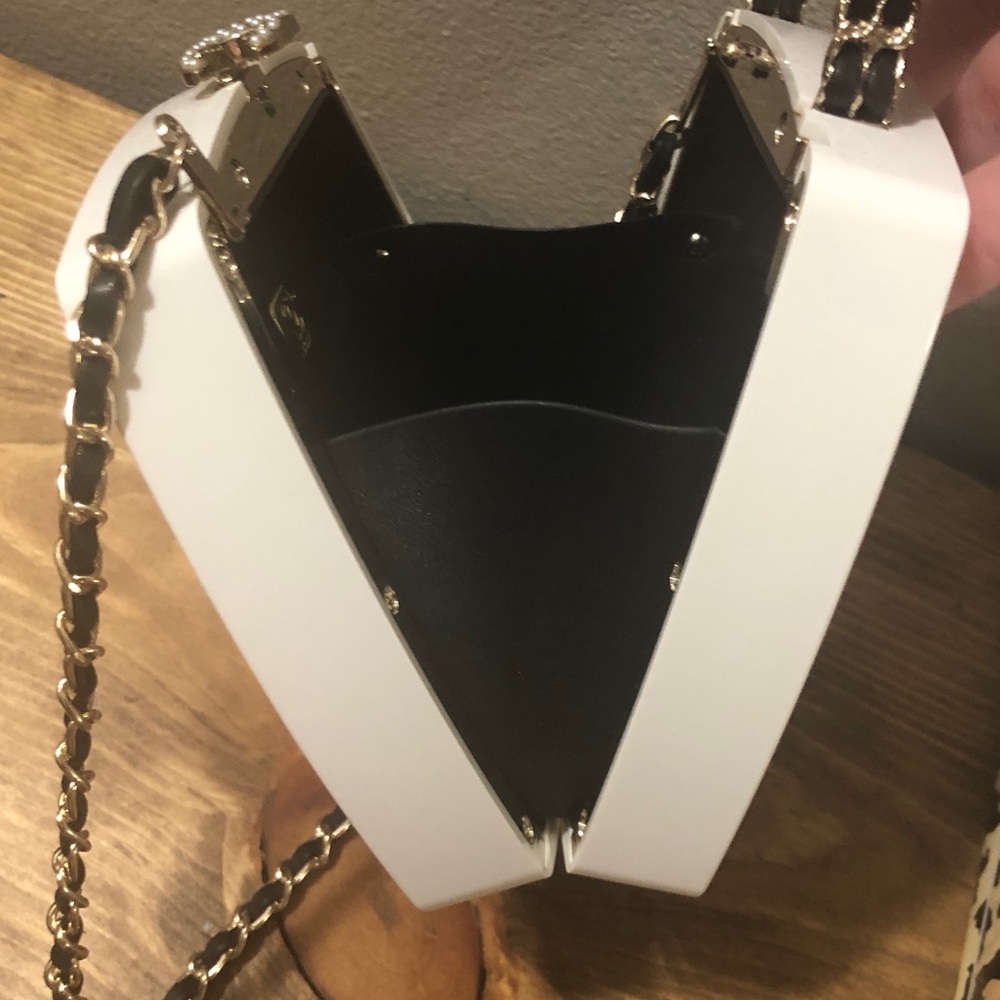 White Crossbody Hard Shell Bag with Pink, Black and Gold Accents; NWOT - Picture 9 of 9